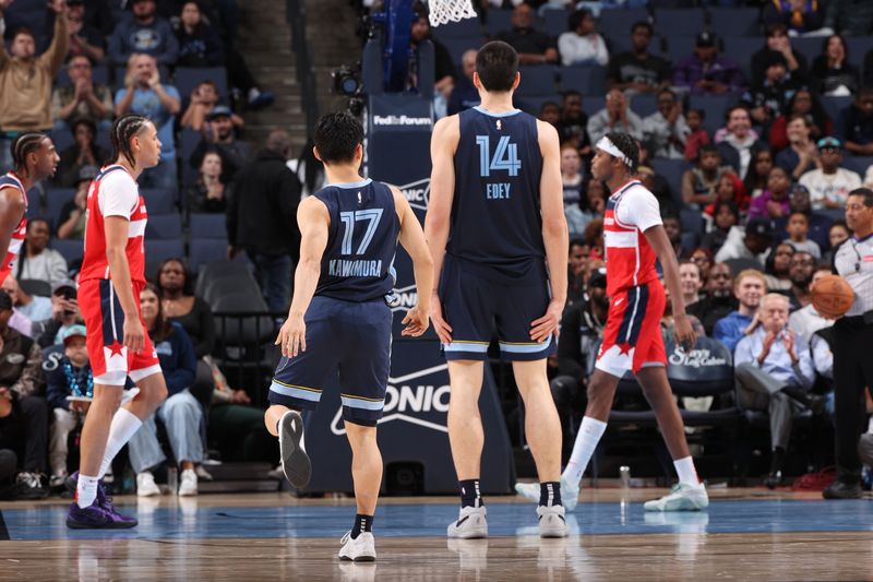 MEMPHIS, TN - NOVEMBER 8: Yuki Kawamura #17 of the Memphis Grizzlies looks on during the game against the Washington Wizards on November 8, 2024 at FedExForum in Memphis, Tennessee. NOTE TO USER: User expressly acknowledges and agrees that, by downloading and or using this photograph, User is consenting to the terms and conditions of the Getty Images License Agreement. Mandatory Copyright Notice: Copyright 2024 NBAE (Photo by Joe Murphy/NBAE via Getty Images)