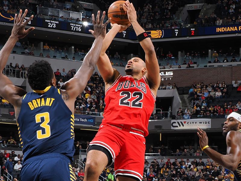 INDIANAPOLIS, IN - MARCH 2: Talen Horton-Tucker #22 of the Chicago Bulls shoots the ball during the game against the Indiana Pacers on March 2, 2025 at Gainbridge Fieldhouse in Indianapolis, Indiana. NOTE TO USER: User expressly acknowledges and agrees that, by downloading and or using this Photograph, user is consenting to the terms and conditions of the Getty Images License Agreement. Mandatory Copyright Notice: Copyright 2025 NBAE (Photo by Ron Hoskins/NBAE via Getty Images)