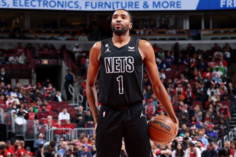 CHICAGO, IL - FEBRUARY 24: Mikal Bridges #1 of the Brooklyn Nets prepares to shoot a free throw during the game against the Chicago Bulls on February 24, 2023 at United Center in Chicago, Illinois. NOTE TO USER: User expressly acknowledges and agrees that, by downloading and or using this photograph, User is consenting to the terms and conditions of the Getty Images License Agreement. Mandatory Copyright Notice: Copyright 2023 NBAE (Photo by Jeff Haynes/NBAE via Getty Images)