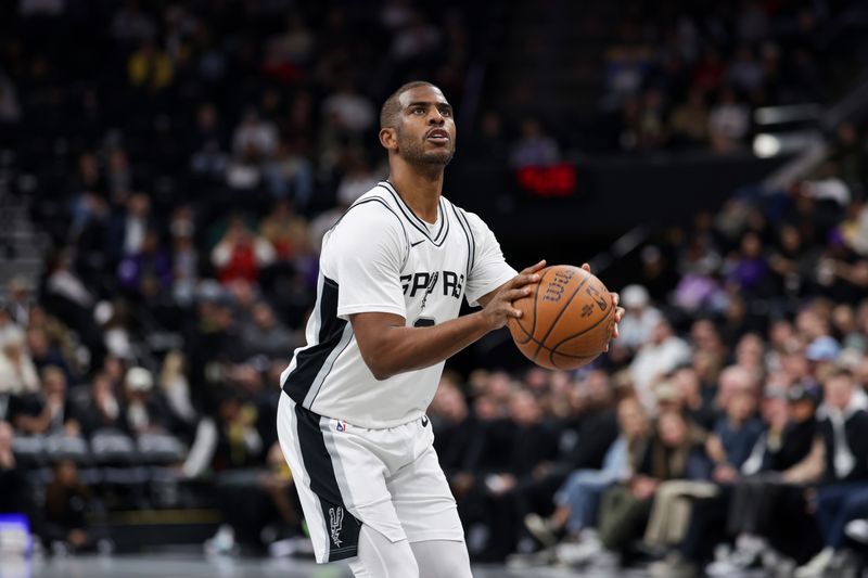 SALT LAKE CITY, UT - NOVEMBER 26: Chris Paul #3 of the San Antonio Spurs prepares to shoot a free throw during the game against the Utah Jazz during the Emirates NBA Cup game on November 26, 2024 at Delta Center in Salt Lake City, Utah. NOTE TO USER: User expressly acknowledges and agrees that, by downloading and or using this Photograph, User is consenting to the terms and conditions of the Getty Images License Agreement. Mandatory Copyright Notice: Copyright 2024 NBAE (Photo by Chris Nicoll/NBAE via Getty Images)