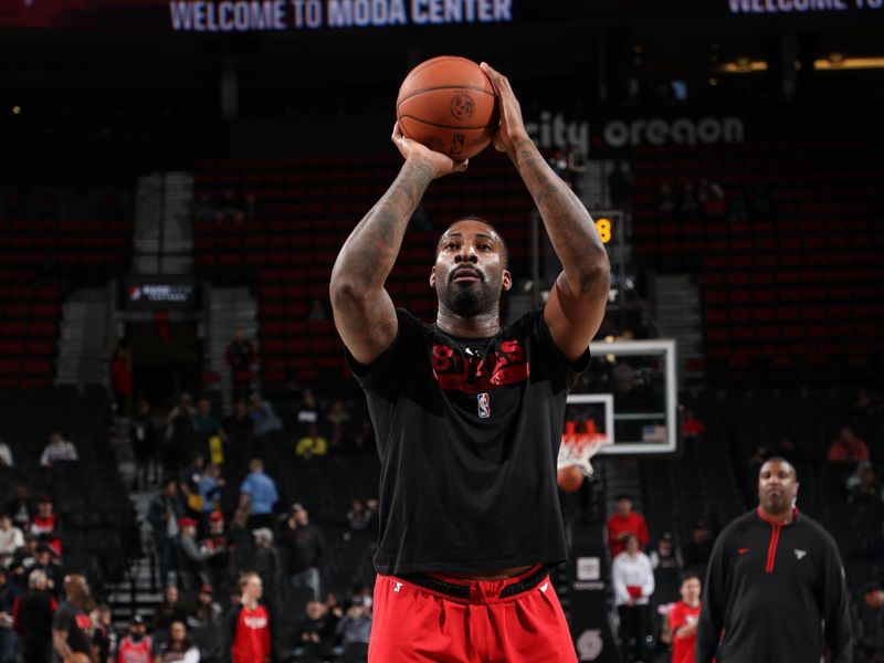 PORTLAND, OR - JANUARY 28: Andre Drummond #3 of the Chicago Bulls warms up before the game against the Portland Trail Blazers on January 28, 2024 at the Moda Center Arena in Portland, Oregon. NOTE TO USER: User expressly acknowledges and agrees that, by downloading and or using this photograph, user is consenting to the terms and conditions of the Getty Images License Agreement. Mandatory Copyright Notice: Copyright 2024 NBAE (Photo by Cameron Browne/NBAE via Getty Images)