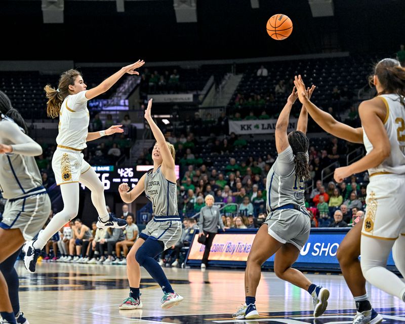 Feb 23, 2023; South Bend, Indiana, USA; Notre Dame Fighting Irish guard Sonia Citron (11) passes the ball in the second half against the Georgia Tech Yellow Jackets at the Purcell Pavilion. Mandatory Credit: Matt Cashore-USA TODAY Sports