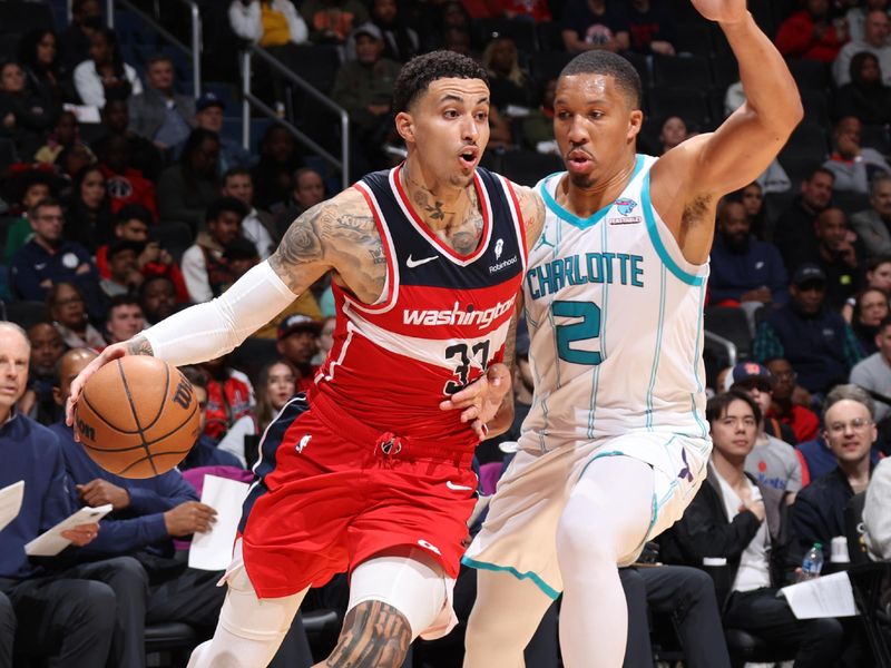 WASHINGTON, DC -? MARCH 8:  Kyle Kuzma #33 of the Washington Wizards goes to the basket during the game on March 8, 2024 at Capital One Arena in Washington, DC. NOTE TO USER: User expressly acknowledges and agrees that, by downloading and or using this Photograph, user is consenting to the terms and conditions of the Getty Images License Agreement. Mandatory Copyright Notice: Copyright 2024 NBAE (Photo by Stephen Gosling/NBAE via Getty Images)