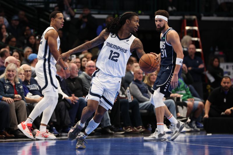 OKLAHOMA CITY, OK - DECEMBER 3: Ja Morant #12 of the Memphis Grizzlies dribbles the ball during the game against the Dallas Mavericks during the Emirates NBA Cup game on on December 3, 2024 at Paycom Center in Oklahoma City, Oklahoma. NOTE TO USER: User expressly acknowledges and agrees that, by downloading and or using this photograph, User is consenting to the terms and conditions of the Getty Images License Agreement. Mandatory Copyright Notice: Copyright 2024 NBAE (Photo by Zach Beeker/NBAE via Getty Images)