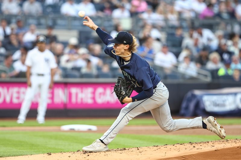 May 22, 2024; Bronx, New York, USA;  Seattle Mariners starting pitcher Bryce Miller (50) pitches in the first inning against the New York Yankees at Yankee Stadium. Mandatory Credit: Wendell Cruz-USA TODAY Sports