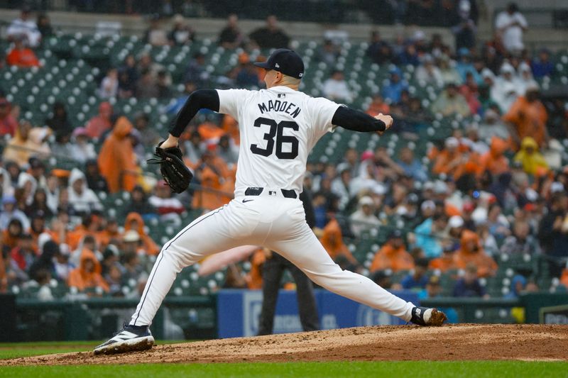 Sep 28, 2024; Detroit, Michigan, USA; Detroit Tigers pitcher Ty Madden (36) throws against the Chicago White Sox during the fifth inning at Comerica Park. Mandatory Credit: Brian Bradshaw Sevald-Imagn Images