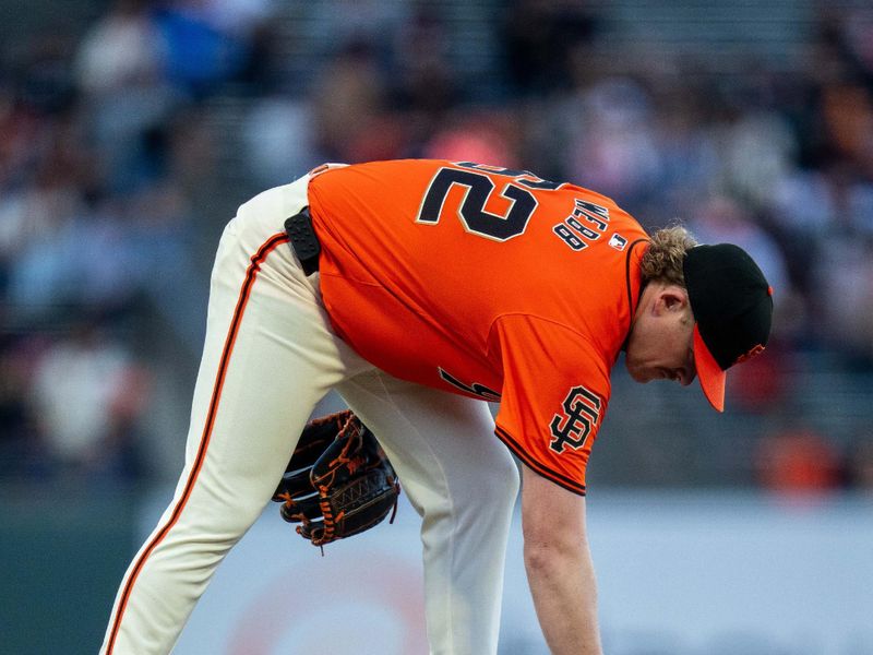 May 10, 2024; San Francisco, California, USA; San Francisco Giants starting pitcher Logan Webb (62) come to the mound to start the game against the Cincinnati Reds at Oracle Park. Mandatory Credit: Neville E. Guard-USA TODAY Sports