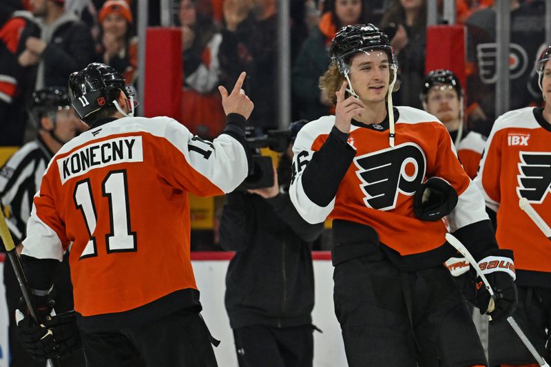 Jan 6, 2026; Philadelphia, Pennsylvania, USA;  during the third period at Xfinity Mobile Arena. Mandatory Credit: Eric Hartline-Imagn Images