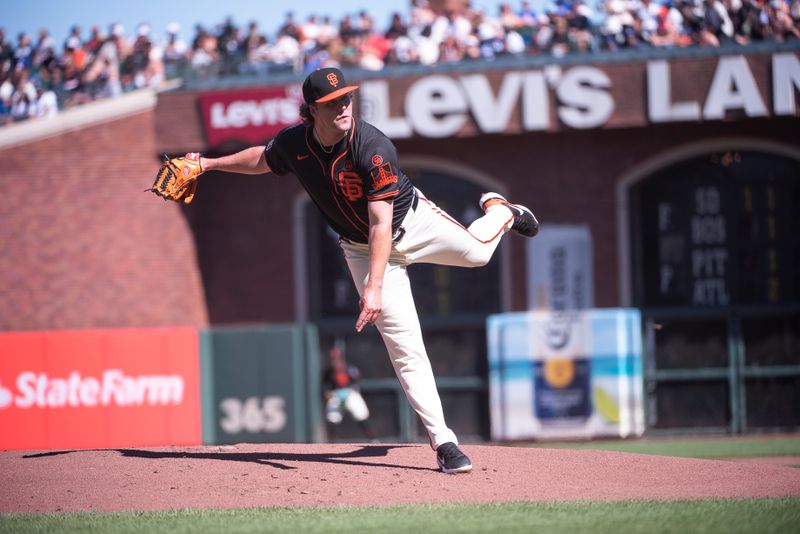 Jun 29, 2024; San Francisco, California, USA; San Francisco Giants pitcher Erik Miller (68) throws a pitch against the Los Angeles Dodgers during the first inning at Oracle Park. Mandatory Credit: Ed Szczepanski-USA TODAY Sports