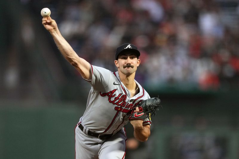 Aug 25, 2023; San Francisco, California, USA; Atlanta Braves starting pitcher Spencer Strider (99) throws a pitch against the San Francisco Giants during the third inning at Oracle Park. Mandatory Credit: Darren Yamashita-USA TODAY Sports