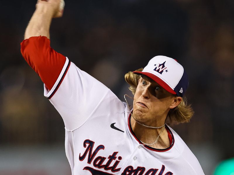 Jun 7, 2023; Washington, District of Columbia, USA; Washington Nationals relief pitcher Jordan Weems (51) pitches against the Arizona Diamondbacks during the ninth inning at Nationals Park. Mandatory Credit: Scott Taetsch-USA TODAY Sports