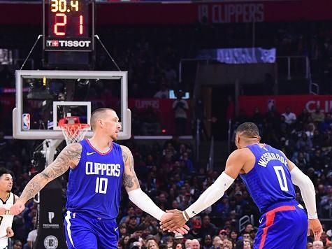 LOS ANGELES, CA - NOVEMBER 27:  Daniel Theis  #10 of the LA Clippers & Russell Westbrook #0 of the LA Clippers high five during the game  on November 27, 2023 at Crypto.Com Arena in Los Angeles, California. NOTE TO USER: User expressly acknowledges and agrees that, by downloading and/or using this Photograph, user is consenting to the terms and conditions of the Getty Images License Agreement. Mandatory Copyright Notice: Copyright 2023 NBAE (Photo by Adam Pantozzi/NBAE via Getty Images)