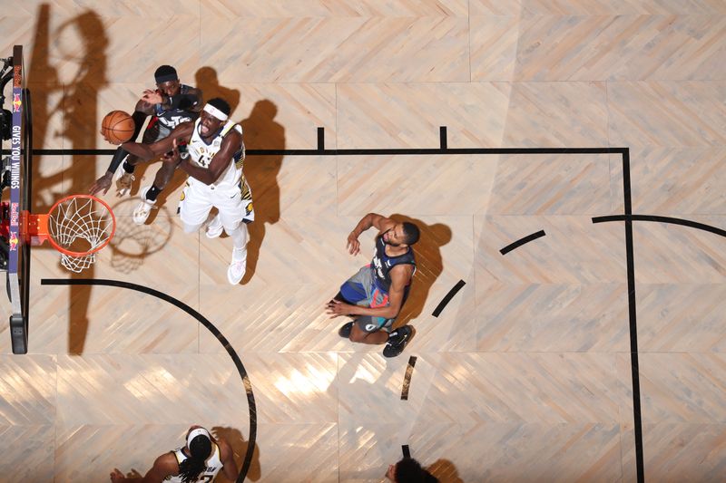 BROOKLYN, NY - APRIL 3: Pascal Siakam #43 of the Indiana Pacers drives to the basket during the game against the Brooklyn Nets on April 3, 2024 at Barclays Center in Brooklyn, New York. NOTE TO USER: User expressly acknowledges and agrees that, by downloading and or using this Photograph, user is consenting to the terms and conditions of the Getty Images License Agreement. Mandatory Copyright Notice: Copyright 2024 NBAE (Photo by Nathaniel S. Butler/NBAE via Getty Images)