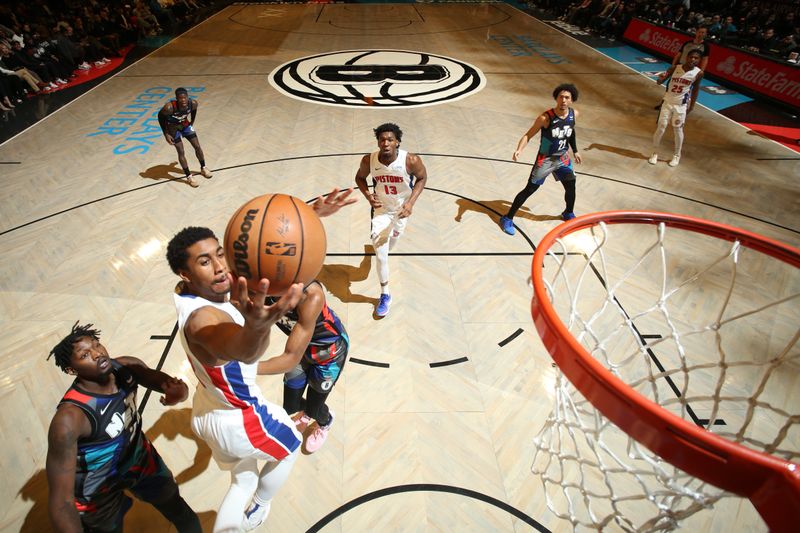 BROOKLYN, NY - APRIL 6: Jaden Ivey #23 of the Detroit Pistons drives to the basket during the game against the Brooklyn Nets on April 6, 2024 at Barclays Center in Brooklyn, New York. NOTE TO USER: User expressly acknowledges and agrees that, by downloading and or using this Photograph, user is consenting to the terms and conditions of the Getty Images License Agreement. Mandatory Copyright Notice: Copyright 2024 NBAE (Photo by Nathaniel S. Butler/NBAE via Getty Images)