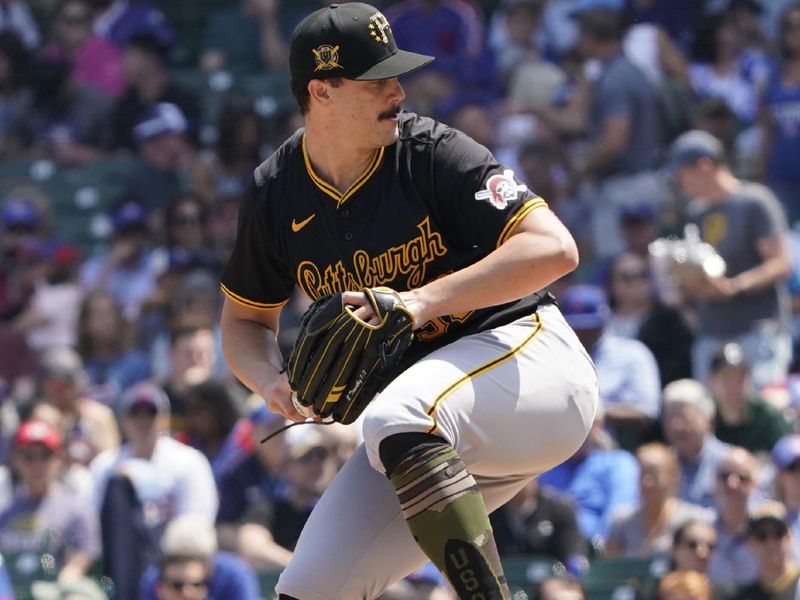 May 17, 2024; Chicago, Illinois, USA; Pittsburgh Pirates pitcher Paul Skenes (30) throws the ball against the Chicago Cubs during the first inning at Wrigley Field. Mandatory Credit: David Banks-USA TODAY Sports