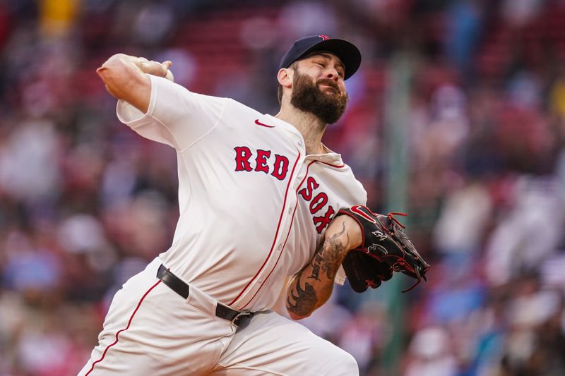 Jun 10, 2025; Boston, Massachusetts, USA; Boston Red Sox pitcher Lucas Giolito (54) throws a pitch against the Tampa Bay Rays in the first inning at Fenway Park. Mandatory Credit: David Butler II-Imagn Images