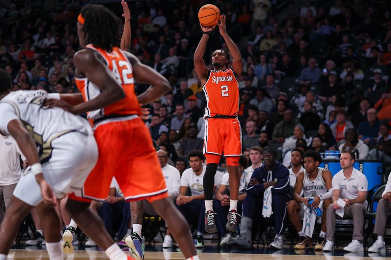 Jan 6, 2026; Atlanta, Georgia, USA; Syracuse Orange guard J.J. Starling (2) shoots against the Georgia Tech Yellow Jackets in the first half at McCamish Pavilion. Mandatory Credit: Brett Davis-Imagn Images