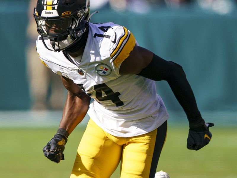 Pittsburgh Steelers wide receiver George Pickens in action during the NFL football game against the Philadelphia Eagles, Sunday, Oct. 30, 2022, in Philadelphia. (AP Photo/Chris Szagola)