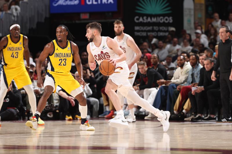 CLEVELAND, OH - MAY 6: Ty Jerome #2 of the Cleveland Cavaliers drives to the basket during the game against the Indiana Pacers during Round 2 Game 2 of the 2025 NBA Playoffs on May 6, 2025 at Rocket Arena in Cleveland, Ohio. NOTE TO USER: User expressly acknowledges and agrees that, by downloading and/or using this Photograph, user is consenting to the terms and conditions of the Getty Images License Agreement. Mandatory Copyright Notice: Copyright 2025 NBAE (Photo by Joe Murphy/NBAE via Getty Images)