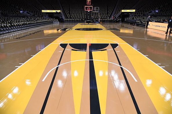 SAN FRANCISCO, CA - NOVEMBER 14: An overall view of the In-Season Tournament Court before the game between the Minnesota Timberwolves and the Golden State Warriors during the In-Season Tournament on November 14, 2023 at Chase Center in San Francisco, California. NOTE TO USER: User expressly acknowledges and agrees that, by downloading and or using this photograph, user is consenting to the terms and conditions of Getty Images License Agreement. Mandatory Copyright Notice: Copyright 2023 NBAE (Photo by Noah Graham/NBAE via Getty Images)