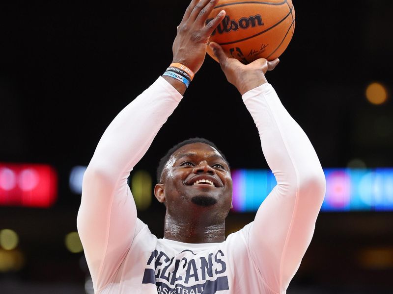 CHICAGO, ILLINOIS - OCTOBER 04: Zion Williamson #1 of the New Orleans Pelicans warms up prior to a preseason game against the Chicago Bulls at the United Center on October 04, 2022 in Chicago, Illinois.NOTE TO USER: User expressly acknowledges and agrees that, by downloading and or using this photograph, User is consenting to the terms and conditions of the Getty Images License Agreement. (Photo by Michael Reaves/Getty Images)