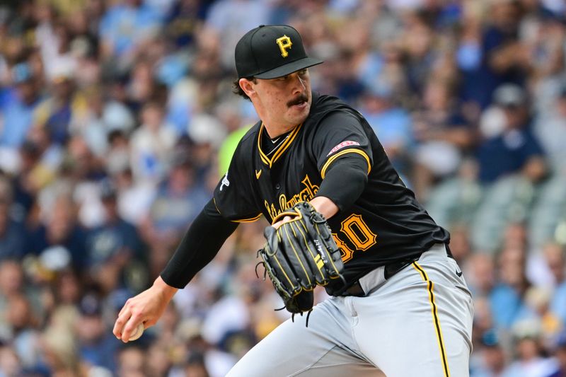 Jul 11, 2024; Milwaukee, Wisconsin, USA; Pittsburgh Pirates starting pitcher Paul Skenes (30) pitches in the first inning against the Milwaukee Brewers at American Family Field. Mandatory Credit: Benny Sieu-USA TODAY Sports