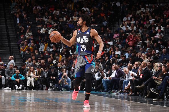 BROOKLYN, NY - NOVEMBER 30: Spencer Dinwiddie #26 of the Brooklyn Nets dribbles the ball during the game against the Charlotte Hornets on November 30, 2023 at Barclays Center in Brooklyn, New York. NOTE TO USER: User expressly acknowledges and agrees that, by downloading and or using this Photograph, user is consenting to the terms and conditions of the Getty Images License Agreement. Mandatory Copyright Notice: Copyright 2023 NBAE (Photo by Nathaniel S. Butler/NBAE via Getty Images)