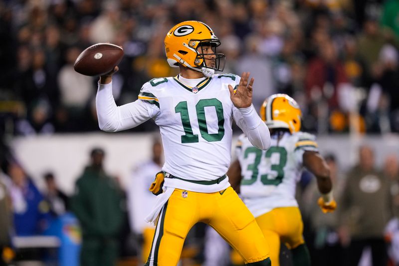 Green Bay Packers' Jordan Love plays during an NFL football game, Sunday, Nov. 27, 2022, in Philadelphia. (AP Photo/Matt Slocum)