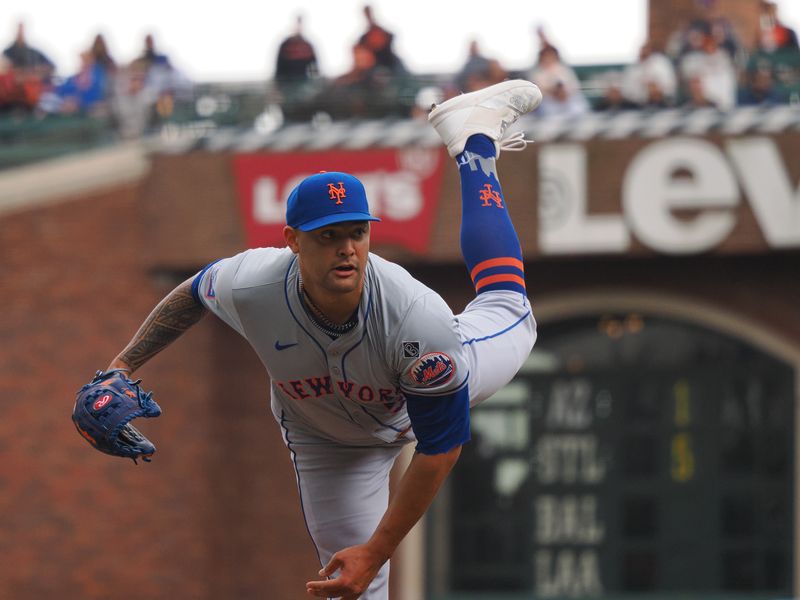 Apr 24, 2024; San Francisco, California, USA; New York Mets starting pitcher Sean Manea (59) pitches the ball against the San Francisco Giants during the first inning at Oracle Park. Mandatory Credit: Kelley L Cox-USA TODAY Sports