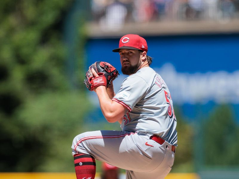 Jun 5, 2024; Denver, Colorado, USA; Cincinnati Reds starting pitcher Graham Ashcraft (51) delivers a pitch against the Colorado Rockies during the first inning at Coors Field. Mandatory Credit: Andrew Wevers-USA TODAY Sports