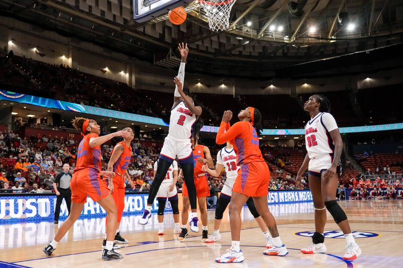 Mar 8, 2024; Greensville, SC, USA; Ole Miss Rebels guard Marquesha Davis (2) shoots a basket against the Florida Gators during the first half at Bon Secours Wellness Arena. Mandatory Credit: Jim Dedmon-USA TODAY Sports