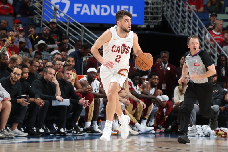 NEW ORLEANS, LA - NOVEMBER 6: Ty Jerome #2 of the Cleveland Cavaliers dribbles the ball during the game against the New Orleans Pelicans on November 6, 2024 at the Smoothie King Center in New Orleans, Louisiana. NOTE TO USER: User expressly acknowledges and agrees that, by downloading and or using this Photograph, user is consenting to the terms and conditions of the Getty Images License Agreement. Mandatory Copyright Notice: Copyright 2024 NBAE (Photo by Layne Murdoch Jr./NBAE via Getty Images)