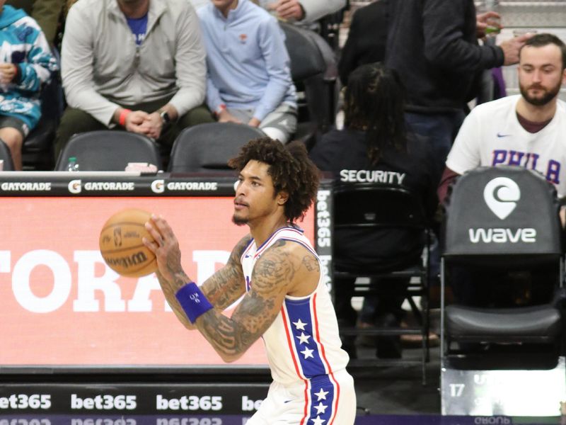 CHARLOTTE, NC - JANUARY 20:  Kelly Oubre Jr. #9 of the Philadelphia 76ers shoots a three point basket during the game  on January 20, 2024 at Spectrum Center in Charlotte, North Carolina. NOTE TO USER: User expressly acknowledges and agrees that, by downloading and or using this photograph, User is consenting to the terms and conditions of the Getty Images License Agreement.  Mandatory Copyright Notice:  Copyright 2024 NBAE (Photo by Brock Williams-Smith/NBAE via Getty Images)