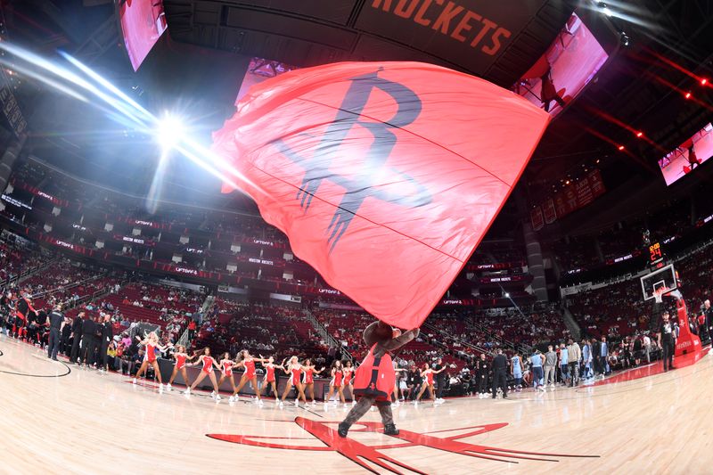 HOUSTON, TX - OCTOBER 25: Clutch the Mascot of the Houston Rockets waves a flag before the game against the Memphis Grizzlies on October 25, 2024 at the Toyota Center in Houston, Texas. NOTE TO USER: User expressly acknowledges and agrees that, by downloading and or using this photograph, User is consenting to the terms and conditions of the Getty Images License Agreement. Mandatory Copyright Notice: Copyright 2024 NBAE (Photo by Logan Riely/NBAE via Getty Images)