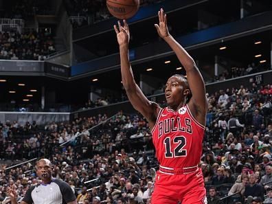 BROOKLYN, NY - NOVEMBER 26: Ayo Dosunmu #12 of the Chicago Bulls drives to the basket during the game against the Brooklyn Nets on November 26, 2023 at Barclays Center in Brooklyn, New York. NOTE TO USER: User expressly acknowledges and agrees that, by downloading and or using this Photograph, user is consenting to the terms and conditions of the Getty Images License Agreement. Mandatory Copyright Notice: Copyright 2023 NBAE (Photo by Jesse D. Garrabrant/NBAE via Getty Images)