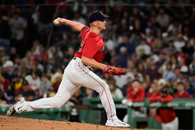 Sep 14, 2023; Boston, Massachusetts, USA; Boston Red Sox relief pitcher Brandon Walter (75) pitches against the New York Yankees during the fifth inning at Fenway Park. Mandatory Credit: Eric Canha-USA TODAY Sports