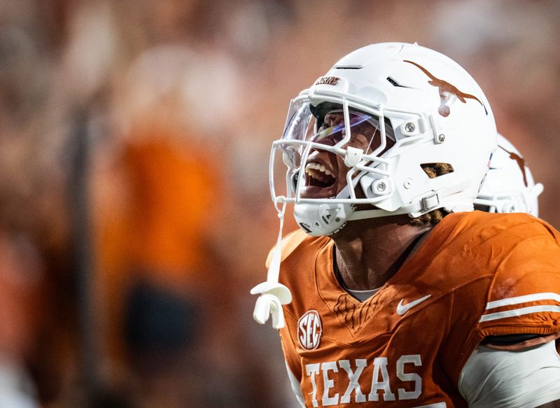 Oct 19, 2024; Austin, Texas, USA; Texas Longhorns linebacker Morice Blackwell Jr. (37) celebrates after a play against the Georgia Bulldogs in the third quarter at Darrell K. Royal Texas Memorial Stadium. Mandatory Credit: Sara Diggins/USA TODAY Network via Imagn Images