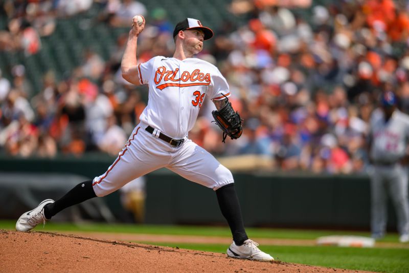 Aug 6, 2023; Baltimore, Maryland, USA; Baltimore Orioles starting pitcher Kyle Bradish (39) throws a pitch during the third inning against the New York Mets at Oriole Park at Camden Yards. Mandatory Credit: Reggie Hildred-USA TODAY Sports