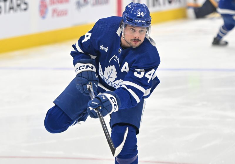 Jan 3, 2023; Toronto, Ontario, CAN; Toronto Maple Leafs forward Auston Matthews (34) warms up before playing the St. Louis Blues at Scotiabank Arena. Mandatory Credit: Dan Hamilton-USA TODAY Sports