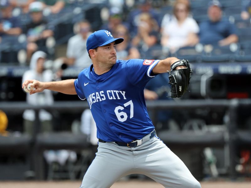 May 1, 2025; St. Petersburg, Florida, USA;  Kansas City Royals starting pitcher Seth Lugo (67) throws a pitch against the Tampa Bay Rays during the first inning at George M. Steinbrenner Field. Mandatory Credit: Kim Klement Neitzel-Imagn Images