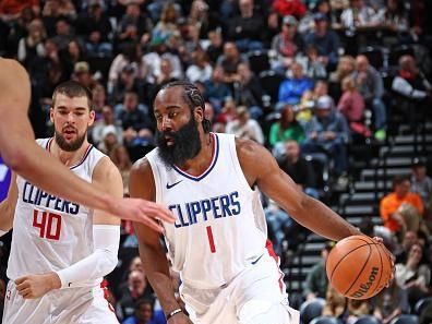 SALT LAKE CITY, UT - DECEMBER 8: James Harden #1 of the LA Clippers dribbles the ball during the game against the Utah Jazz on December 8, 2023 at vivint.SmartHome Arena in Salt Lake City, Utah. NOTE TO USER: User expressly acknowledges and agrees that, by downloading and or using this Photograph, User is consenting to the terms and conditions of the Getty Images License Agreement. Mandatory Copyright Notice: Copyright 2023 NBAE (Photo by Melissa Majchrzak/NBAE via Getty Images)