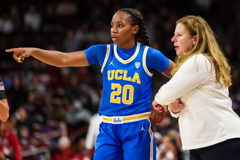 Nov 29, 2022; Columbia, South Carolina, USA; UCLA Bruins head coach Cori Close directs UCLA Bruins guard Charisma Osborne (20) in the second half at Colonial Life Arena. Mandatory Credit: Jeff Blake-USA TODAY Sports