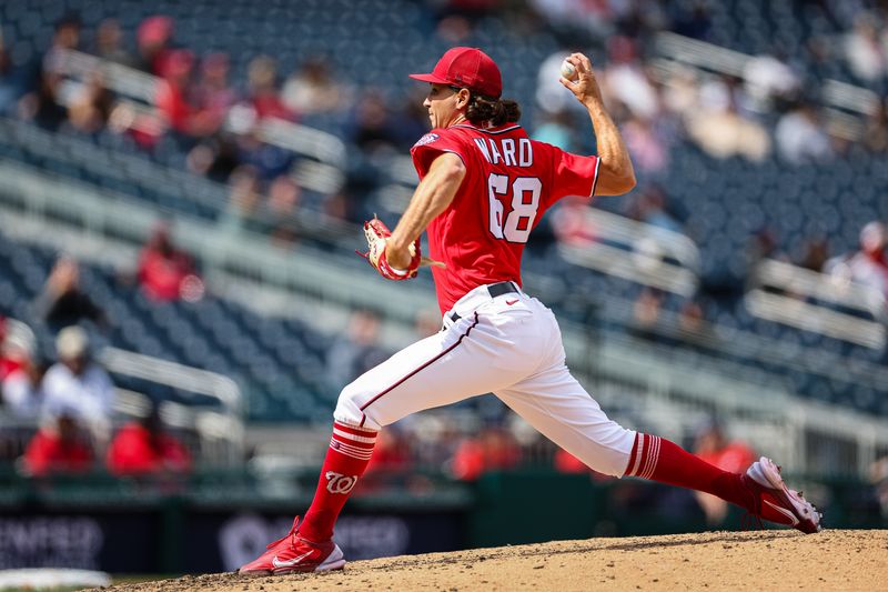 Mar 28, 2023; Washington, District of Columbia, USA; Washington Nationals relief pitcher Thad Ward (68) delivers a pitch against the New York Yankees during the ninth inning of the Spring Training game at Nationals Park. Mandatory Credit: Scott Taetsch-USA TODAY Sports