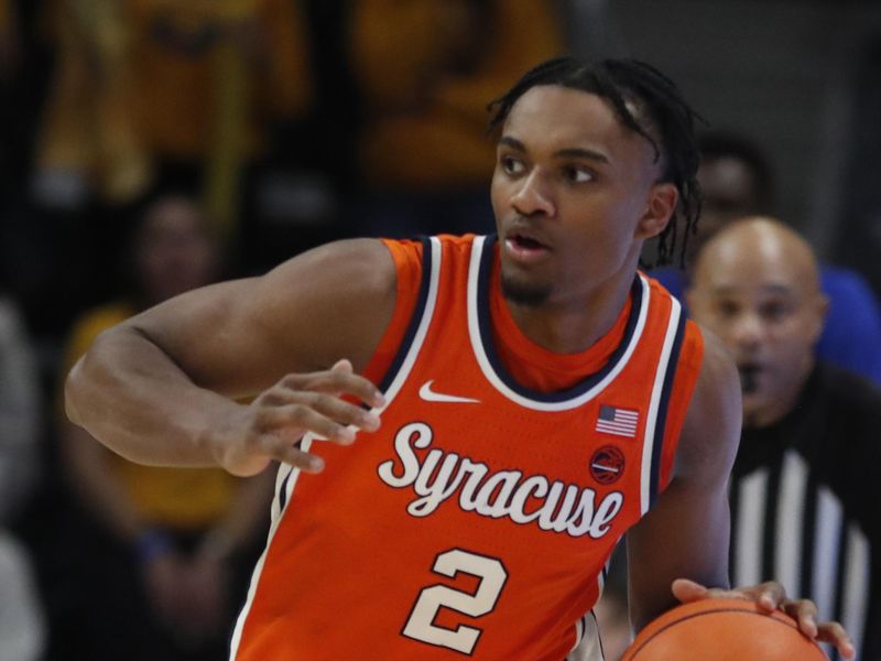 Jan 16, 2024; Pittsburgh, Pennsylvania, USA; Syracuse Orange guard JJ Starling (2) dribbles the ball against the Pittsburgh Panthers during the second half at the Petersen Events Center. Syracuse won 69-58. Mandatory Credit: Charles LeClaire-USA TODAY Sports