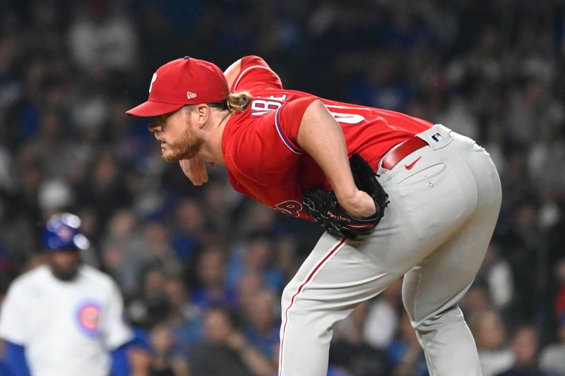 Jun 29, 2023; Chicago, Illinois, USA; Philadelphia Phillies relief pitcher Craig Kimbrel (31) prepares to deliver against the Chicago Cubs during the ninth inning at Wrigley Field. Mandatory Credit: Matt Marton-USA TODAY Sports