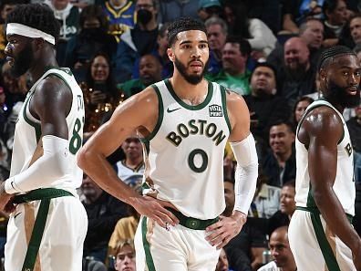 SAN FRANCISCO, CA - DECEMBER 19:  Jayson Tatum #0 of the Boston Celtics looks on during the game against the Golden State Warriors on December 19, 2023 at Chase Center in San Francisco, California. NOTE TO USER: User expressly acknowledges and agrees that, by downloading and or using this photograph, user is consenting to the terms and conditions of Getty Images License Agreement. Mandatory Copyright Notice: Copyright 2023 NBAE (Photo by Noah Graham/NBAE via Getty Images)