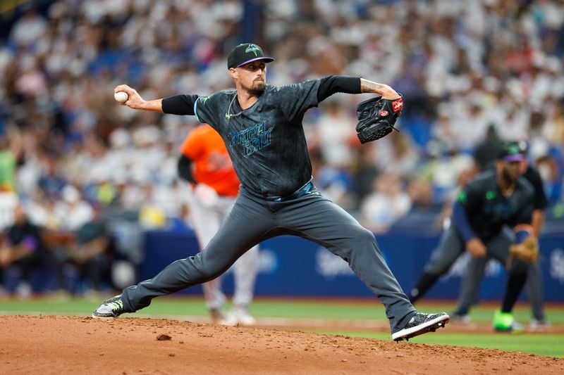 Jun 8, 2024; St. Petersburg, Florida, USA;  Tampa Bay Rays pitcher Shawn Armstrong (64) throws a pitch against the Baltimore Orioles in the sixth inning at Tropicana Field. Mandatory Credit: Nathan Ray Seebeck-USA TODAY Sports