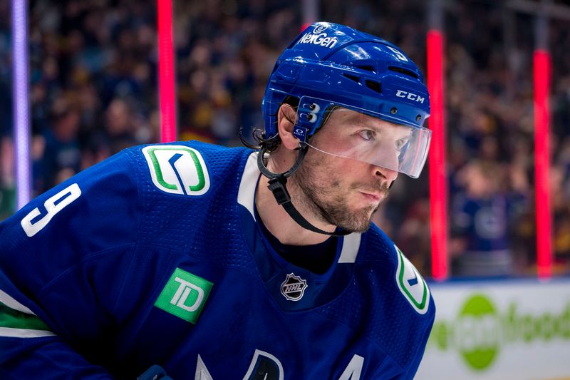 Apr 16, 2024; Vancouver, British Columbia, CAN; Vancouver Canucks forward J.T. Miller (9) celebrates his goal against the Calgary Flames in the third period at Rogers Arena. Canucks won 4 -1. Mandatory Credit: Bob Frid-USA TODAY Sports