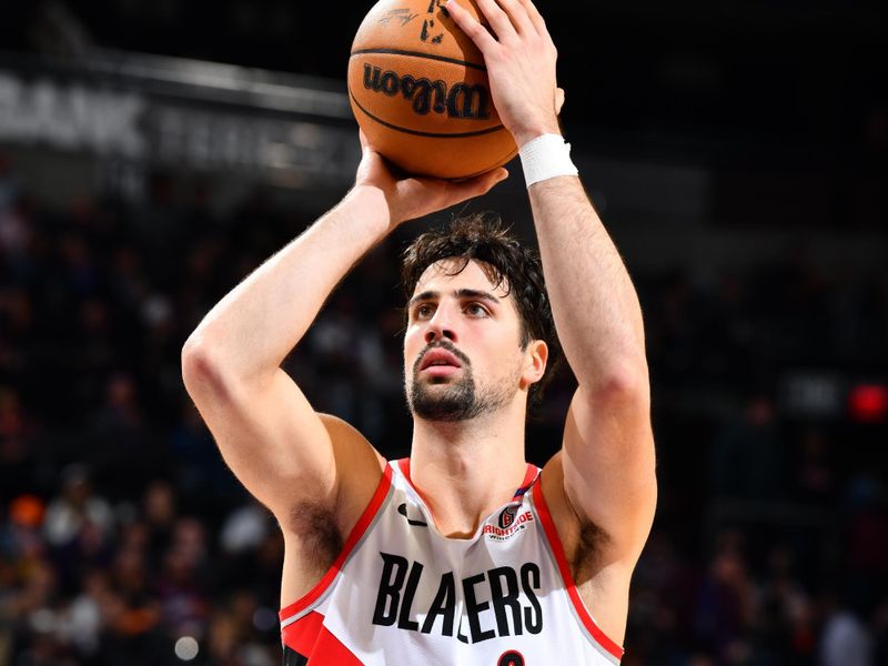 PHOENIX, AZ - NOVEMBER 2: Deni Avdija #8 of the Portland Trail Blazers shoots a free throw during the game against the Phoenix Suns on November 2, 2024 at Footprint Center in Phoenix, Arizona. NOTE TO USER: User expressly acknowledges and agrees that, by downloading and or using this photograph, user is consenting to the terms and conditions of the Getty Images License Agreement. Mandatory Copyright Notice: Copyright 2024 NBAE (Photo by Barry Gossage/NBAE via Getty Images)