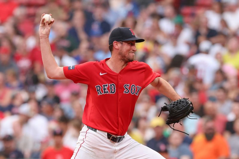 Jul 12, 2024; Boston, Massachusetts, USA; Boston Red Sox starting pitcher Cooper Criswell (64) throws a pitch during the second inning against the Kansas City Royals at Fenway Park. Mandatory Credit: Paul Rutherford-USA TODAY Sports